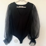 Hutch Anthro Puff Mesh Sleeve Bodysuit V-Neck Statement One Piece Stretch Sz 1X Photo 1