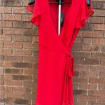Lulus  Much to Celebrate Red Swiss Dot Flutter Sleeve Wrap Mini Dress Size Small Photo 4