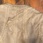 Sebby Collection  Women’s Tan/Olive Green Faux Leather Jacket, Size L (small hole near shoulder on the back)  Photo 5