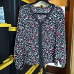 SheIn Floral Print Lace Trim V-neck Blouse Black Red Blue Green Size Small Photo 5