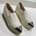 Miu Miu  Platform Slip on Sneakers White Leather Silver Toe Cap Photo 0