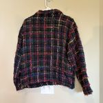 VINTAGE 80s Silver Stream 100% COTTON Jacket Large Black Colorful Tweed Fringe Photo 2