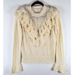 Tularosa Womens Sweater Ivory Manny Wool Blend Ruffle Flared Ribbed Pullover XS Photo 1