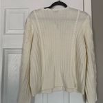 Talbots  Cableknit Cream Sweater Cardigan Grandmacore 3D Flowers Crochet Cozy Photo 7