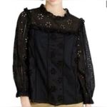J.Crew Elegant Black Laced Eyelet Women's Flowered Cotton Top. Size-Large Photo 0