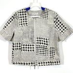 CAbi Ivory Black Houndstooth Short Sleeve Bomber Jacket 2 Way Zip Size Medium Photo 0