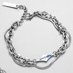 Double Layer Titanium Steel Link Chain Bracelet for Men Women,Punk Hip Hop Silver Photo 0