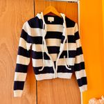 Pink Rose  Knit Navy and White Striped Hoodie M Photo 5