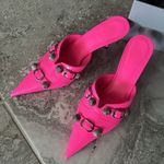 Balenciaga Cagole Pointed Toe Mules Mule in Fluo Pink/Aged Nickel, Size 37 NEW Photo 3