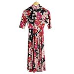 ZARA  High Neck Pink Floral Print Elbow Sleeve Tie Back Midi Dress Size Small Photo 2
