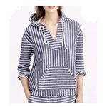 J. CREW Baja Hoodie Pullover Size XL Blue White Striped Woven Boho Chic Beach Photo 4