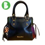 BRACCIALINI BLACK LEATHER SHOULDER BAG W/MULTI COLOR FABRIC SIDES Photo 1