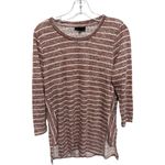 Bobeau  Brick Red Striped 3/4 Sleeve Long Sleeve Top Size Medium Casual Comfort Photo 2