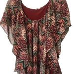 C EST 1946 Faux Tank Top With Winged Overlay Brown Geometric Print L Green Size L Photo 0
