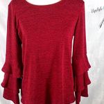 Style & Co long tiered sleeve red and black heathered knit top size small Photo 1