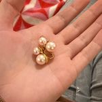 Monet Elegant Gold and Pink Pearl Earrings  Clip On Vintage Photo 1