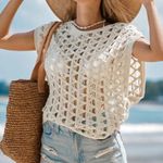 Forever 21 Y2K‎  M Beige Crochet Top Boho Cottage Coastal Grandma Summer Beach Photo 0