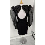 St. John Evening Black Knit Dress Open Back Bow Puff Sleeve Rhinestones Size 2 Photo 7