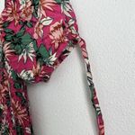 Hot Pink Floral Smocked Mini Dress S Puff Sleeves Tropical Barbie Coconut Girl Photo 3