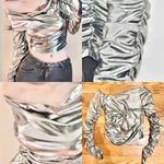 VERTE NWT SEXY Y2K Asymmetrical neck Metallic Ruched sleeves draped crop top M Silver Size M Photo 1