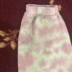 Aritzia TNA Cozy Fleece hoodie jogger set Soft Pink and lime green Large EUC Photo 8