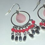 Silver Tone & Pink Dangling Beaded Boho Pierced Earrings Photo 2