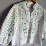 Tuckernuck  Hyacinth House Erin Blouse in white with green embroidery Small Photo 5