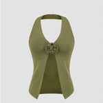 SheIn Green open front knit halter top Photo 0