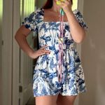 SheIn Blue and White Patterned Romper Photo 1