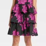 Who What Wear  Dress Medium Floral Print Multi Tiered Mini Magenta Black NWOT Photo 0