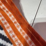 100% Merino Wool Scarf Black White Orange Chevron Print Made in Kashmir India Photo 5