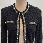 White House | Black Market Black Women’s Tweed Pearl Embellished Sweater Cardigan Size XS Photo 2