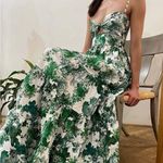 CARA CARA Green Delilah Tiered Floral Print Cutout Maxi Dress S White Photo 0