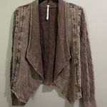 Leo & Nicole Open Front Acid Wash Brown Cardigan Sweater Photo 0