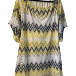 Tacera Lace Crochet Lined Chevron Knit Dress Yellow Gray White Size XL Photo 0