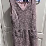 Karl Lagerfeld Paris Pink Tweed Shift Dress 14 Sleeveless Pearl Button Pockets Photo 4
