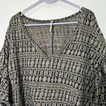 Free People  Black Taupe‎ Cotton Knit Comfy Short Top Ruffle Sleeves size L Photo 3