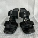 Paul Green  Heels 6.5 9 US Black Leather Open Toe Slip On Sandals Buckle Handmade Photo 5