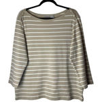 Chico's  Shirt Women XL Tan‎ White Striped Cotton Button Shoulder Long Sleeve Tee Photo 0