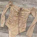 Forever 21  ruffle coquette off the shoulder bodysuit blouse beige tan small Photo 0