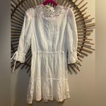 Coach 🤍Women’s EUC  White Mini Tiered Gathered Waist Dress w/ Lace Detail Size 4 Photo 13