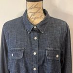 Lands' End Lands’ End stretch cotton denim belted shirt dress indigo blue XL Tall Photo 2