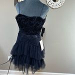 City Studios Navy blue Velvet Cutout Mini Tulle Bottom Cocktail Prom Dress Size 3 Thin Straps Photo 1