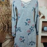 Pink Rose Size Small Grey Gray Flower Floral Soft Sweater Dress Cross V Cut Photo 0