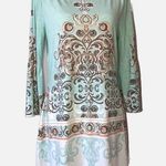 GILI Tunic Top Dress Bell Sleeves Green White Gray Print Photo 0