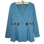 Soft Surroundings NWOT  Shirt M Y2K Embellished Bling Jersey Knit Babydoll Blouse Photo 0