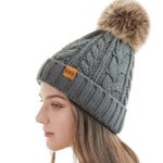 Winter Cozy Warm Pom Pom Black Beanie Hat Cable Knit Fleece Lined Ski NWT Photo 5