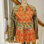 Anthropologie Roopa Pemmaraju Vivi Peasant Blouse Floral Puffed Sleeves Photo 0