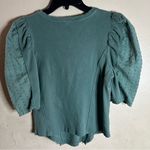 Anthropologie By Puff-Sleeve V-Neck Top Size Medium Sage Green Media blouse Photo 2