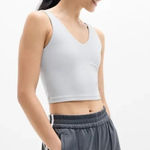 Athleta New  M Transcend V-Neck Crop Sports Bra D-DD Quartz Grey Medium Photo 0